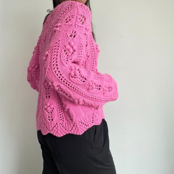 Zara Women pink pom pom knit slouchy sweater - Picture 5 of 10